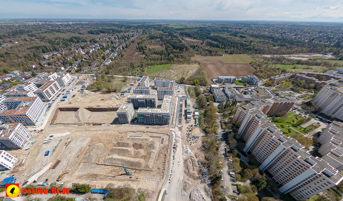 21.04.2023 - Luftbilder von der Baustelle Alexisquartier und Pandion Verde in Neuperlach